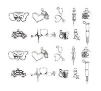 Stiesy 100Pcs Antique Silver Medical Supplies Charms Vintage Stethoscope Ambulance Heartbeat Nurse Cap Charm Bulk Syringe Tibetan Pendants for Jewellery Making DIY Craft Necklace Bracelet (10 Styles)