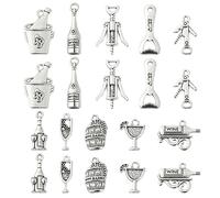 Stiesy 100Pcs Antique Silver Wine Bottle Charms Vintage Bottle Opener Beer Barrel Shape Charm Bulk Cocktail Tibetan Pendants for Jewellery Making DIY Craft Necklace Bracelet (8 Styles)