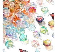 Stiesy 100Pcs Mixed Colour Glass Flower Spacer Bead Caps Handmade Lampwork Flower End Caps Lily of The Valley Beads for Bracelet Jewellery Making Crafting