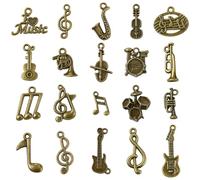 Stiesy 100Pcs Mixed Styles Antique Bronze Music Charms Vintage Musical Note Instrument Violin Charm Pendant Bulk for Bracelet Jewellery Making Crafts Necklace Accessories DIY Room Decor Party Favours