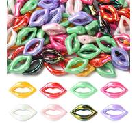 Stiesy 100Pcs UV Plating Opaque Acrylic Lip Beads Iridescent Lips Hot Spacer Beads for Bracelets Necklace Keychains DIY Jewelry Making Crafts