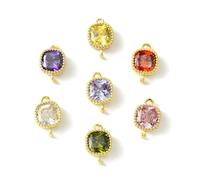 Stiesy 10Pcs 7 Colours Golden Plated Faceted Cube Connector Charms Brass Pave Cubic Zirconia Pendant Charm Crystal Double Loop Links Charms for Jewellery Making DIY Bracelet Crafting