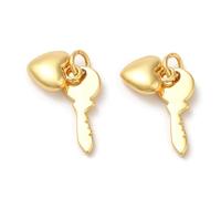 Stiesy 10Pcs Brass Key and Heart Charm Pendants, Real 18K Gold Plated Love Lock Token Dangle Charms Pendants for DIY Jewelry Making, Couples Friendship Necklace