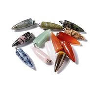 Stiesy 10Pcs Bullet Gemstone Pendant Natural Stone Pointed Charms Pendants Healing Crystal Charm with Brass Loop for Jewellery Bracelet Crafts Necklace Earrings Making