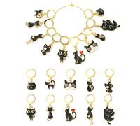 Stiesy 10Pcs Cat Stitch Markers Enamel Black Cat Charms Pet Kitten Cute Animal Charms with Clasps Crochet Leverback Hoop for Knitting Jewellry Making Weaving Crafts