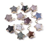 Stiesy 10Pcs Natural Star Gemstone Pendants Five Pointed Star Stone Charms Gold Plated Edge Pendant for Jewellery Making Necklace Bracelet DIY Crafts