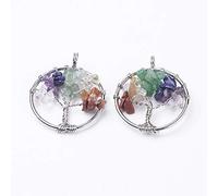 Stiesy 10Pcs Tree of Life Stone Charms Colorful Tree Gemstone Pendant 7 Chakra Gem Stone Plant Tibetan Charm for Jewellery Bracelet Crafts Necklace Earrings Making
