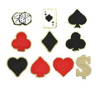 Stiesy 11 Pcs Playing Card Iron on Cloth Patches Las Vegas Poker Red Black Heart Diamond Spade Dice Dollar Sign Sew On Embroidered Patches for Clothes Hats Jackets Backpacks Appliques Decoration