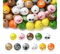 Stiesy 110 Pcs 11 Styles Cute Animal Printed Wood Beads 19-20mm Round Wooden Craft Beads for Jewelry Making DIY Bracelet Necklace Craft