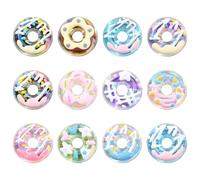 Stiesy 12 Pcs 12 Styles Hand Drawing Acrylic Doughnut Beads with UV Plating Imitation Sweet Food Spacer Loose Beads Craft Jewellry Beads for DIY Mobile Phone Chain Keychain Making