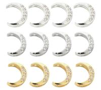 Stiesy 12 Pcs Brass Cubic Zirconia Moon Beads Crescent Moon Frame Spacer Beads with Double Hole for Bracelet DIY Jewelry Making Boho Charm Supplies
