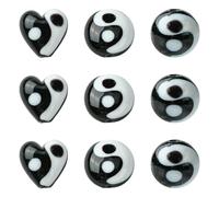 Stiesy 12 Pcs Handmade Lampwork Yinyang Beads Black White Tai Chi Spacer Loose Beads with Holes Flat Round Love Heart 15mm Round Glass Lampwork Beads for Bracelet Necklace Jewellry Making DIY Craft
