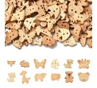 Stiesy 120 Pcs Animal Wood Buttons 2-Hole Assorted Cute Cat Dog Fish Elegant Butterfly Shape Wooden Decorative Buttons for Sewing DIY Crafts