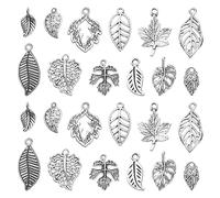 Stiesy 120Pcs 12 Styles Tibetan Silver Leaf Charms Vintage Autumn Maple Leaves Pendant Charm Antique Plant Tree Leaf Charms for Jewellery Making DIY Crafts