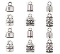 Stiesy 120Pcs 6 Styles Vintage Column End Caps Antique Silver Cord Ends Tibetan Style Cylinder Bead Cap Bails with Loop Bulk for Jewelry Making DIY Hairpin Crafting