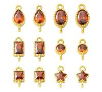 Stiesy 12Pcs 6 Styles Brass Pave Cubic Zirconia Connector Red Charms, Star Teardrop Rectangle Link Crystal Pendants for Earring Bracelet Anklets DIY Jewelry Making