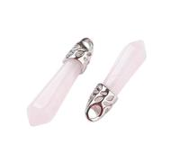 Stiesy 12Pcs Natural Rose Quartz Pointed Charms Bullet Gemstone Pendant Hexagonal Pink Crystal Stone Charm for Jewellery Bracelet Crafts Necklace Earrings Making