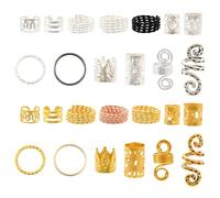 Stiesy 130 Pcs 26 Styles Assorted Hair Coil Dreadlocks Sets Metal Cuffs Tubes DIY Braid Rings for Men Women Hair Braiding