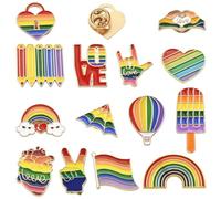 Stiesy 14Pcs 14 Styles Pride Rainbow Theme Enamel Pins Heart Lock Flower Pride Love Alloy Badge for Women Men Backpack Clothes Hats Decoration