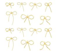 Stiesy 14Pcs 7 Styles Real 18K Gold Plated Brass Bowknot Charms Hollow Bowknot Pendant Charm Tiny Bow Metal Charms for Necklaces Jewelery Making DIY Bracelet Crafting Presents