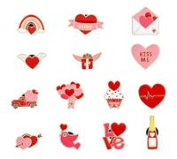Stiesy 14Pcs Valentine's Day Theme Enamel Brooch Pins Pink Hearts Envelope Rainbow Wine Bottle Badge Pin for Backpack Clothe Bags Hats Party Favors Accessories