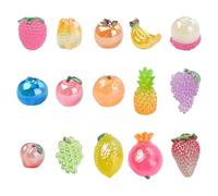 Stiesy 15 Pcs 15 Styles Glow in Dark Fruit Resin Slime Charms Cabochons 3D Luminous No Hole Decorations for DIY Crafts Doll Making Home Desktop Ornaments