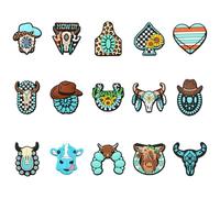 Stiesy 15 Pcs 15 Styles Silicone Focal Beads Cattle Cow Boy Hat Heart Spade with Flower Shape Soft Silicone Characters Beads Spacer Loose Beads Bulk for Craft Keychain Jewellry Making