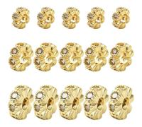 Stiesy 15 Pcs 18K Gold Plated Cubic Zirconia Wave Spacer Beads 4.5~8mm Flower & Round Shapes DIY Craft Beads Bulk for Premium DIY Necklace Earring Jewelry Making Wedding Craft Accessories