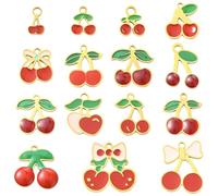Stiesy 15 Pcs Enamel Cherry Charms Pendants 304 Stainless Steel Red Cherry Charm Fruit Dangle for Jewelry Making DY Bracelets Crafting Gifts