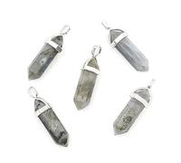 Stiesy 15Pcs Natural Labradorite Pointed Bullet Charms Double Terminated Gemstone Pendant Hexagonal Crystal Stone Charm for Jewellery Bracelet Crafts Necklace Earrings Making