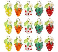 Stiesy 15Pcs Strawberry Glass Charms Bumpy Fruit Lampwork Glass Pendants