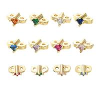 Stiesy 16Pcs 8 Colors Brass Micro Pave Cubic Zirconia Link Slider Beads, Multi-Strand Connector Double Hole Slide Charms for DIY Bracelet Jewelry Making Ring