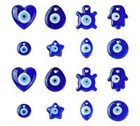 Stiesy 16Pcs 8 Styles Evil Eye Charms Pendants Hamsa Hand Tortoise Glass Charm Heart Star Flat Round Handmade Lampwork Dangle Charms for Jewellery Making Crafting