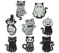 Stiesy 16Pcs 8 Styles Halloween Cat Charms Black Cat with Skull Skeleton Pumpkin Pendant Charm Cute Ghost Kitten Acrylic Charms for DIY Bracelet Jewellery Making Crafting Party Present