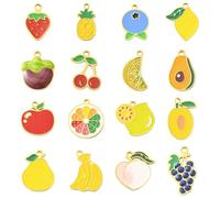 Stiesy 16Pcs Enamel Fruit Charms Pendants 304 Stainless Steel Cherry Strawberry Lemon Pineapple Banana Apple Grape Peach Charm Bulk for Jewellery Making DY Bracelets Crafting Gifts