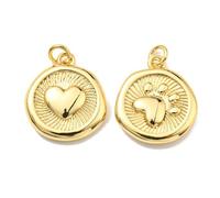 Stiesy 18K Gold Plated Heart and Paw Print Charms 10Pcs, Pet Lover Theme Brass Flat Round Tiny Charms for DIY Jewelry Making, Dog Cat Memorial Present