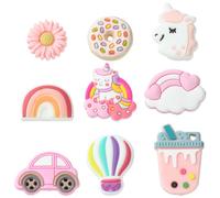Stiesy 18Pcs 9 Style Silicone Beads Daisy Unicorn Donut Rainbow Focal Beads Cute Pink Spacer Beads for DIY Crafts Bracelet Necklaces Jewellery Making