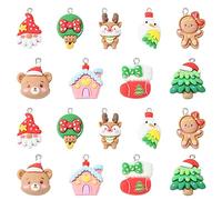 Stiesy 18Pcs 9 Styles Resin Christmas Charms Christmas Tree Xmas Stockings Gingerbread Man Reindeer Flatback Dangle Charms for Crafts DIY Gift Decor