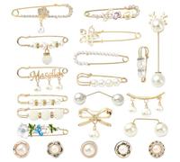 Stiesy 18Pcs Brooch Pins for Women Artificial Pearl Safety Pins Brooches Elegant Rhinestone Heavy Duty Safety Pins Crystal Sweater Pins Shawl Clips Brooch Set for Ladies Clothes Bags Hat Prom Decor
