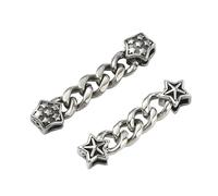 Stiesy 2 Pcs 2 Styles 304 Stainless Steel Curb Chain Extender Bracelet Connectors Chain Antique Silver Star Beads with Link Chain for Men Women Jewelry Making Parts Supplies