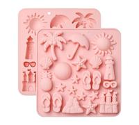 Stiesy 2 Pcs Tropical Beach Silicone Moulds Palm Tree Shells Starfish Heat Shapes Chocolate Baking Candy Molds for Summer Cake Decorating Ocean-Themed Desserts Vacation Party Candy Making