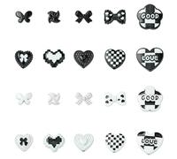 Stiesy 20 Pcs 20 Styles Black White Color Assorted Alloy Enamel Beads Baking Painted Heart Butterfly Bowknot Checkered Pattern Spacer Loose Beads Bulk for DIY Jewellery Craft Making Necklace Bracelet