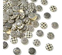 Stiesy 200 Pcs Checkered Pattern Wood Buttons 2-Hole Black White 15mm Geometric Wooden Craft Buttons for Shirts DIY Sewing Handmade Projects