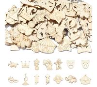 Stiesy 200 Pcs Mardi Gras Circus Theme Unfinished Unfinished Wood Craft Clowns Hats Crowns Circus Tents Make-up Masks Trumpets Elephants Shape Blank Wood Cutouts Wooden Paint Crafts for Decorations