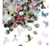 Stiesy 200 pcs Resin Assorted Shape Nail Art Charms Decoration Butterfly Rose Flower Mini Size Flatback Slime Charms for Nail Decorations Jewellery Making Crafts