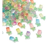 Stiesy 200Pcs 8 Colors Luminous Resin Tulip Slime Charms Glow in The Dark Beads Cabochons Flower Nail Art Charms Beads for Nail Art Cell Phone Case Decoration Accessories Jewellry Making Craft