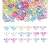 Stiesy 200Pcs Mixed Colour Flower Spacer Bead Caps Trumpet Flower End Caps Acrylic Transparent Beads Bulk for Bracelet Jewellery Making Crafting Gifts DIY Accessories