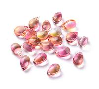 Stiesy 200Pcs Pink Yellow Glass Teardrop Beads Water Droplets Glass Bead Top Drilled Beads Transparent Crystal Spacer Beads Charms Bulk for Jewellery Bracelet Crafts Necklace Earrings Making