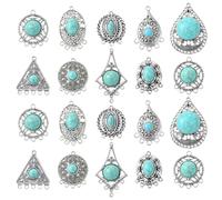 Stiesy 20Pcs 10 Styles Bohemia Turquoise Connector Charms Tibetan Silver Charms Vintage Teardrop Triangle Link Charms Western Chandelier Components Pendants Charms for Jewellry Making Earring Present