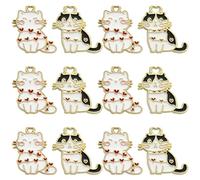 Stiesy 20Pcs 2 Styles Enamel Black White Cat Charms Pendants Kitten with Heart Charms Cute Animal Dangle Charms for DIY Crafts Bracelet Jewelry Making